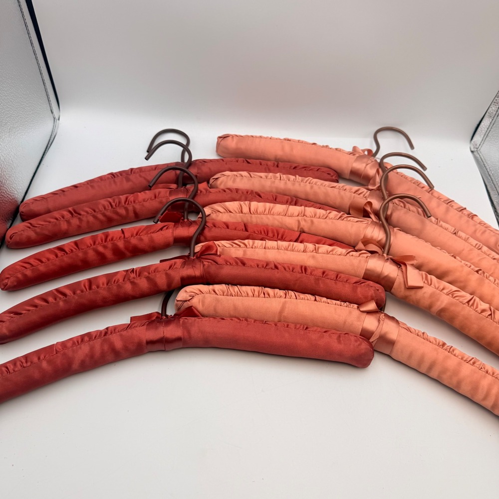 10 Piece Padded Satin Hangers Sunset Terracotta Peach Coral Ruched Vintage Style